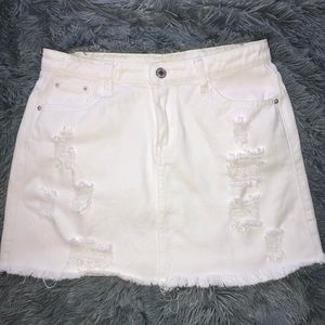 White ripped jean skirt